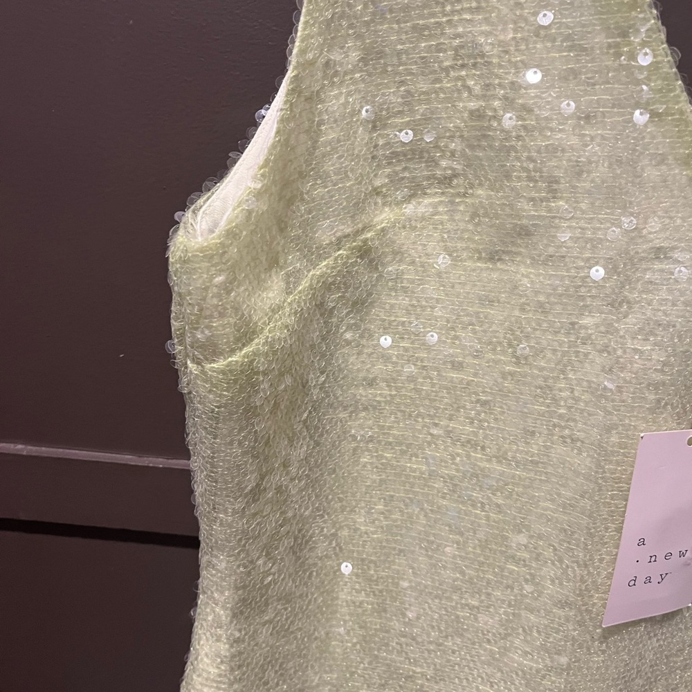 A New Day Light Lime Elegant Sequin Women's Dress Size XS MINI - Picture 5 of 7